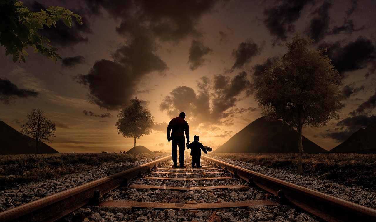 father and son, walking, railway-2258681.jpg